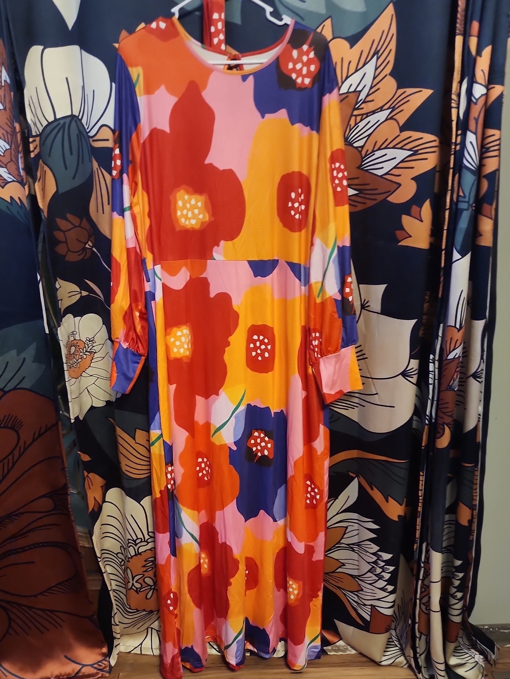 SHEIN Bold Floral Maxi Dress in Orange, Pink and Red